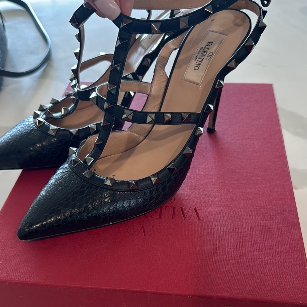 Valentino Black Rockstud Heels with Patent Leather